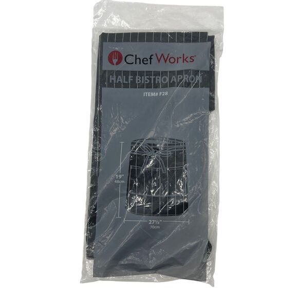 Chef Works F28 Half Bistro Apron Adult One Size Black White Pinstriped 19x27.5 - Picture 1 of 8